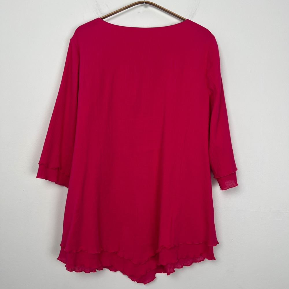 Soft Surroundings Magenta Pink Cotton Crinkle Tunic Ruffle Sleeve Top L 2FW37 - Picture 9 of 9